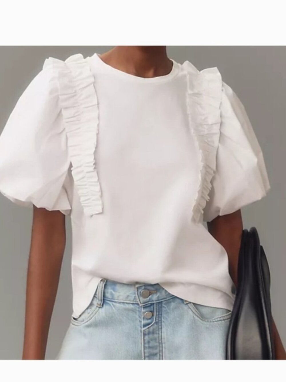 White Ruffle Puff Sleeve Blouse Size L - Picture 4 of 13